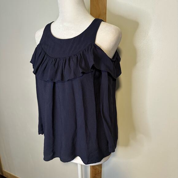 Maeve Anthropologie navy blue long sleeve cold shoulder top size 0 - Picture 3 of 12